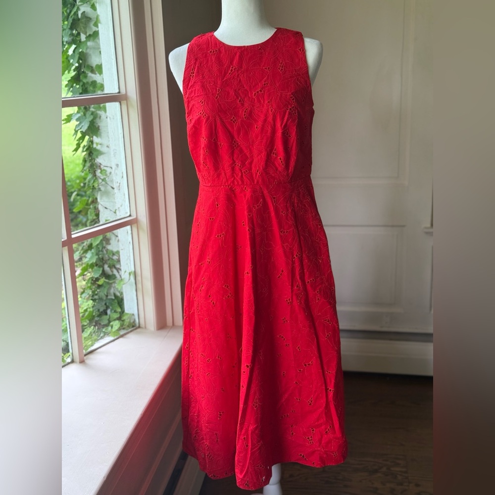 Ann Taylor Red Eyelet Halter Flare Dress